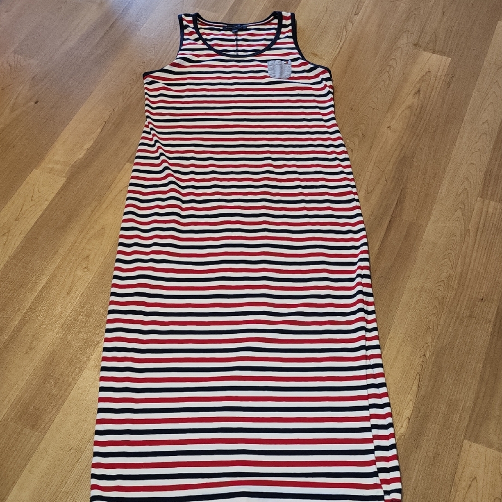 Tommy Hilfiger Red, White, and Black Striped Maxi Dress